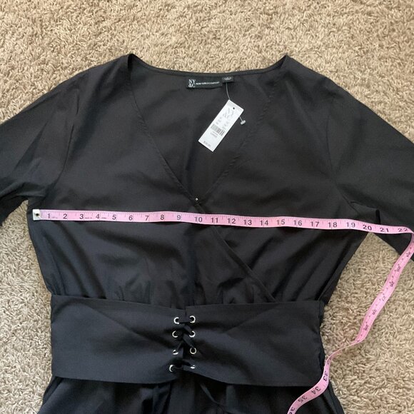 New York & Co Black V Neck Corset Peplum Cotton Poplin Top, Size Large, NWT - Picture 7 of 7